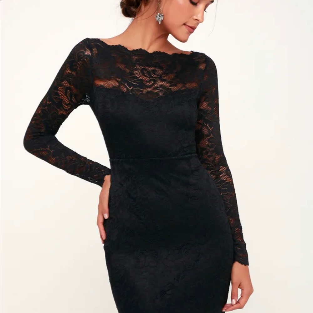Lulus Black Lace Long Sleeve Bodycon Dress